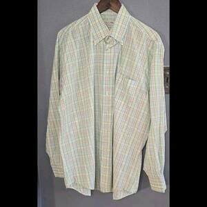 Peter Millar Green & White Check Long Sleeve Button Down Shirt, Men's Size Large
